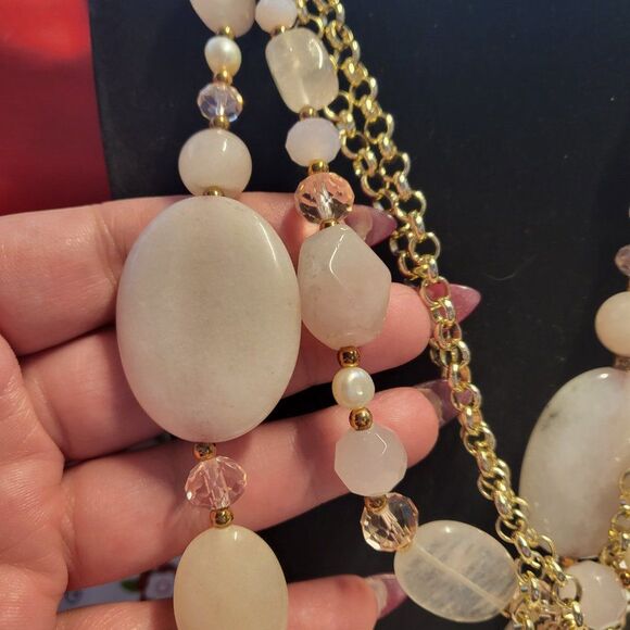 Rose Quartz Beaded Multi-strand Statement Necklace - Picture 3 of 4